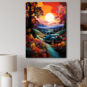Colorful Pickup Truck Road Legends I - Pickup Truck Canvas Wall Art